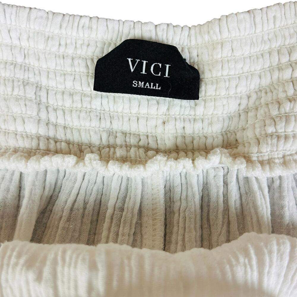 Vici Babydoll Tiered Dress Small White Lavender Terracotta Colorblock Gauze Mini - Picture 11 of 13